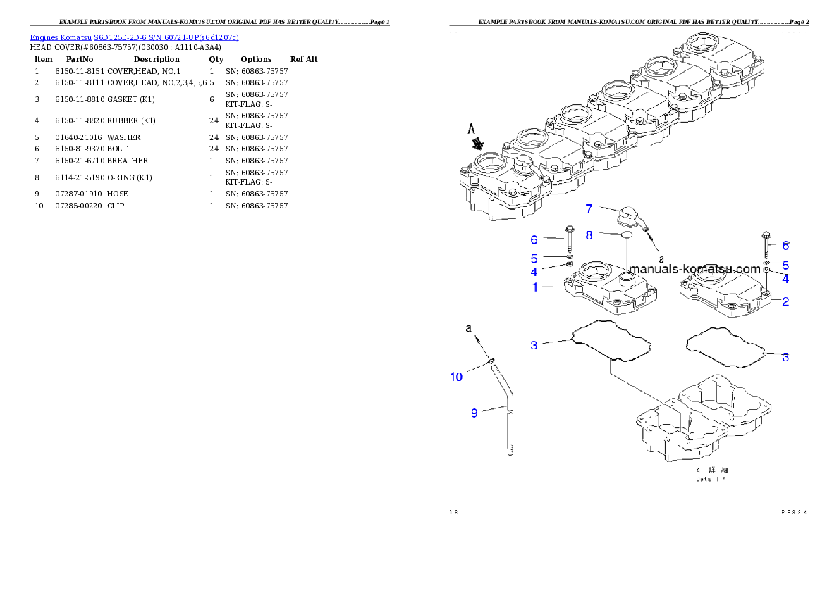 S6D125E-2D-6 S/N 60721-UP Partsbook