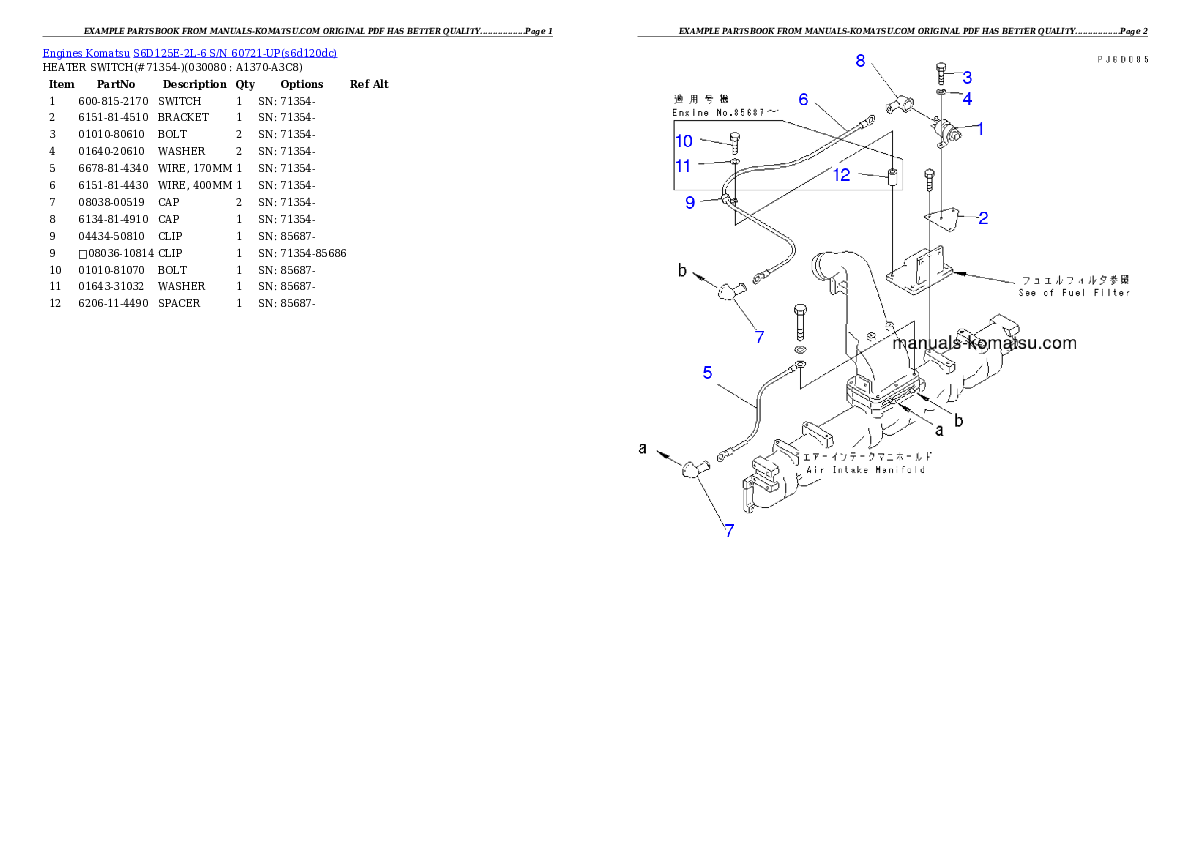 Protected: S6D125E-2L-6 S/N 60721-UP Partsbook