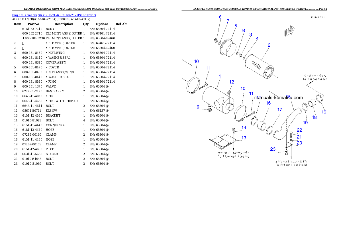 Protected: S6D125E-2L-6 S/N 60721-UP Partsbook