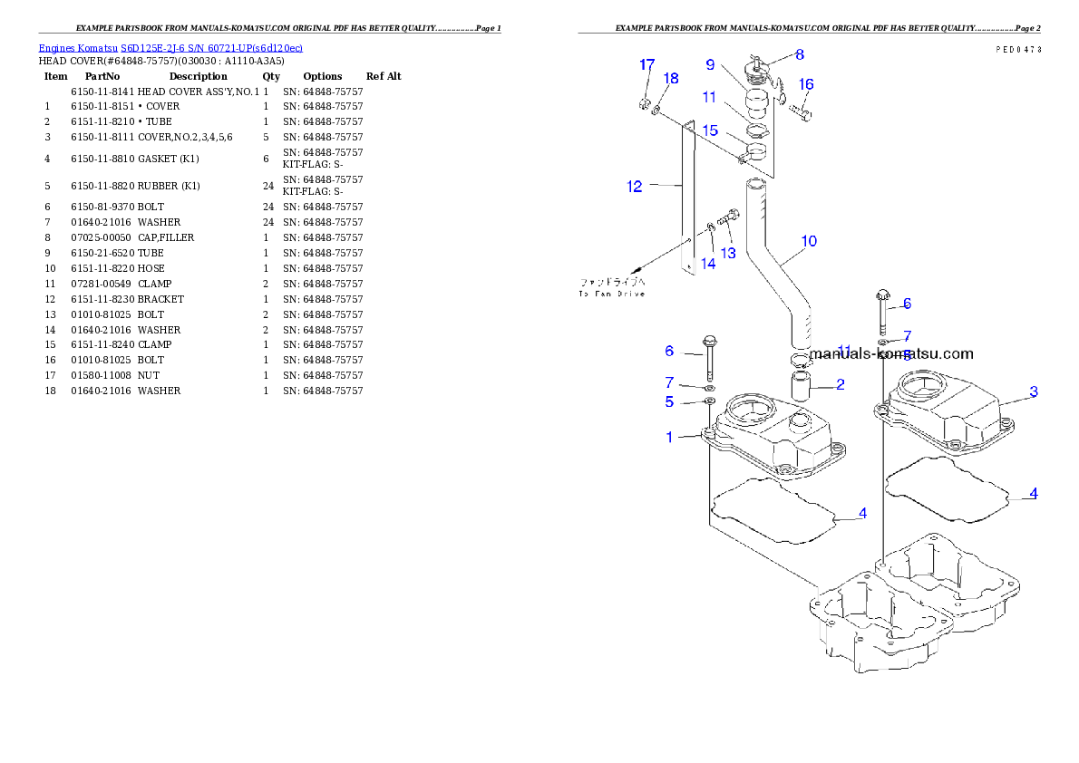 S6D125E-2J-6 S/N 60721-UP Partsbook