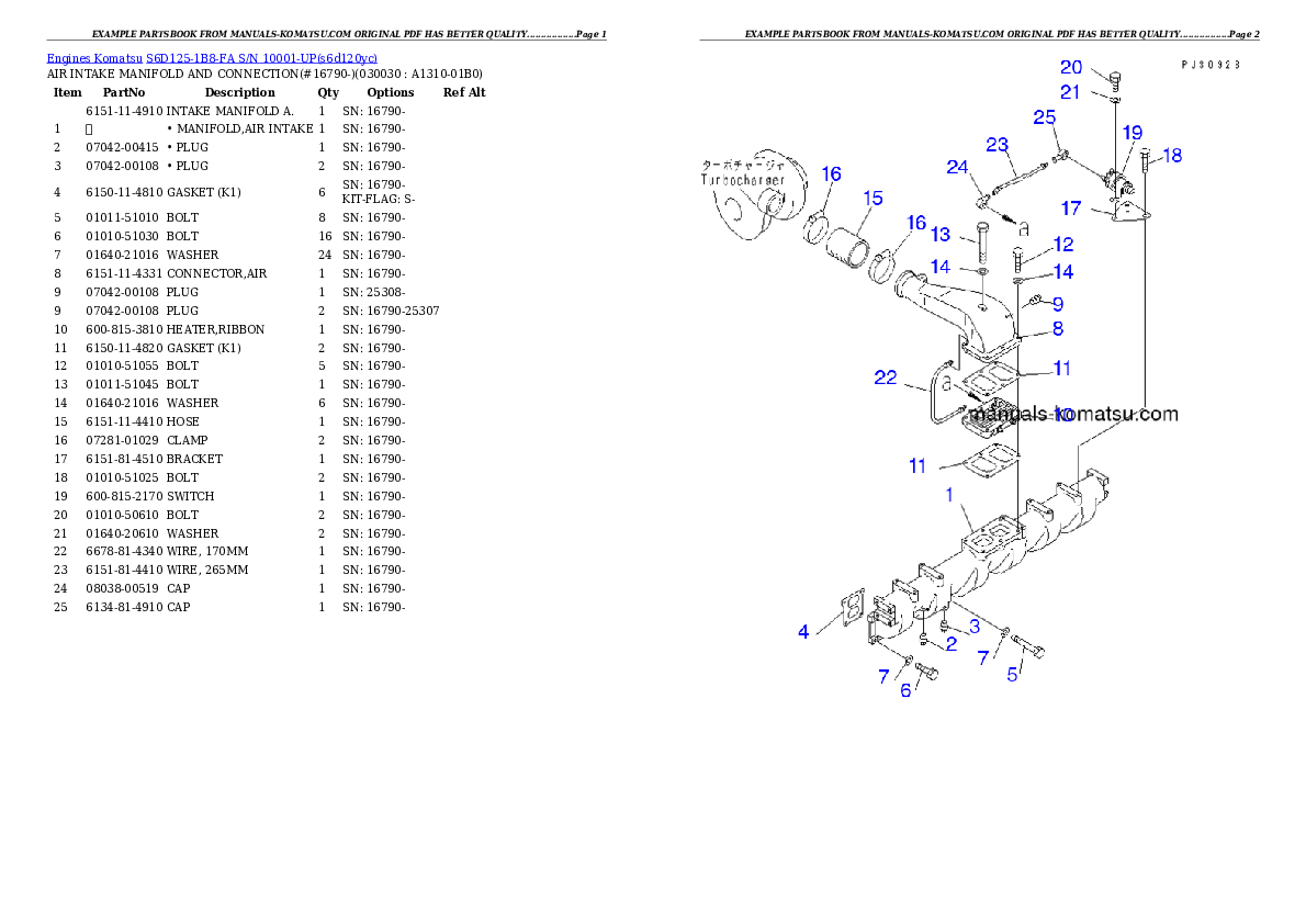 S6D125-1B8-FA S/N 10001-UP Partsbook
