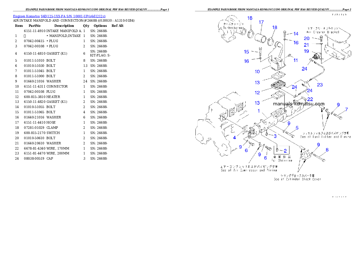 S6D125-1XX-FA S/N 10001-UP Partsbook