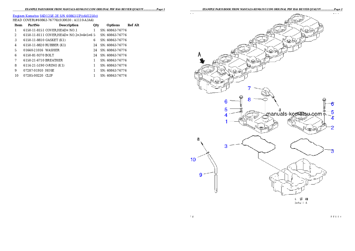 S6D125E-2E S/N 60863-UP Partsbook