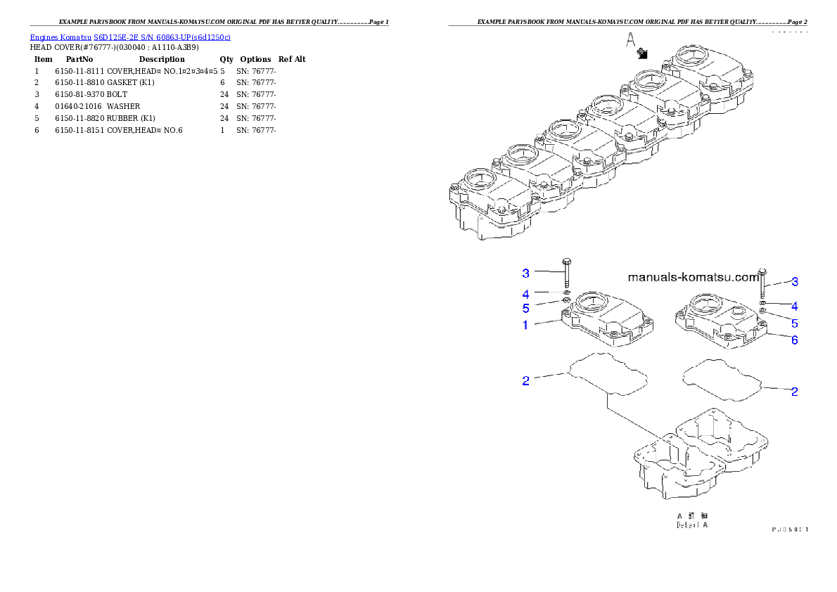 S6D125E-2E S/N 60863-UP Partsbook