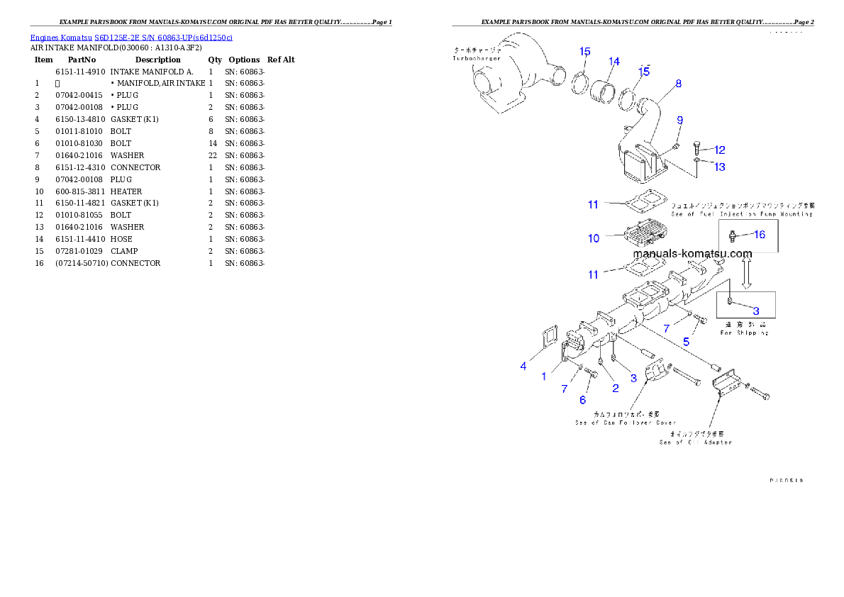 Protected: S6D125E-2E S/N 60863-UP Partsbook