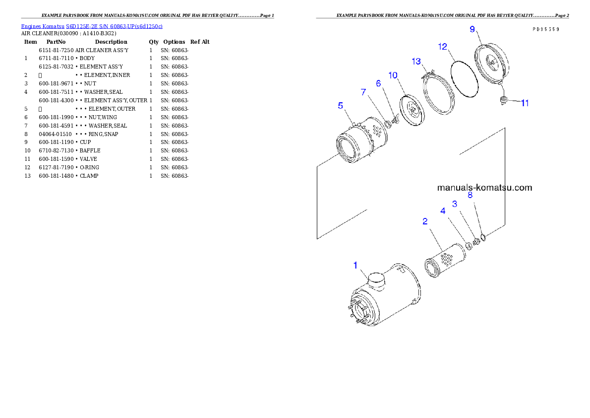 Protected: S6D125E-2E S/N 60863-UP Partsbook
