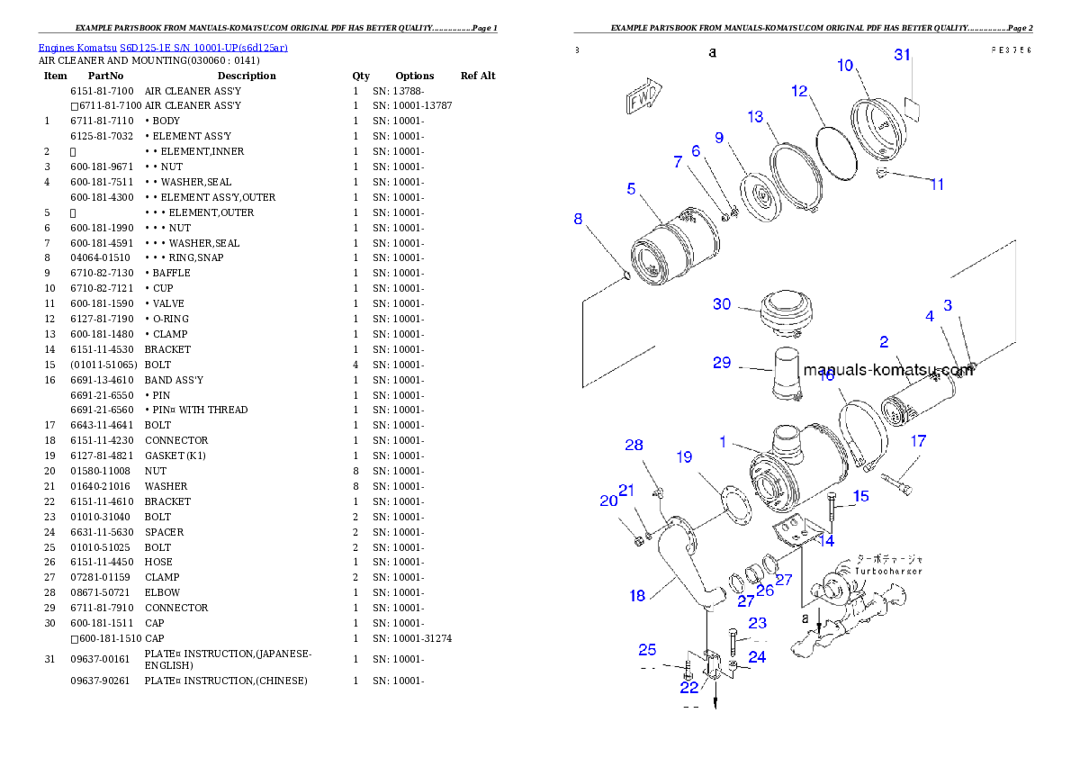 Protected: S6D125-1E S/N 10001-UP Partsbook