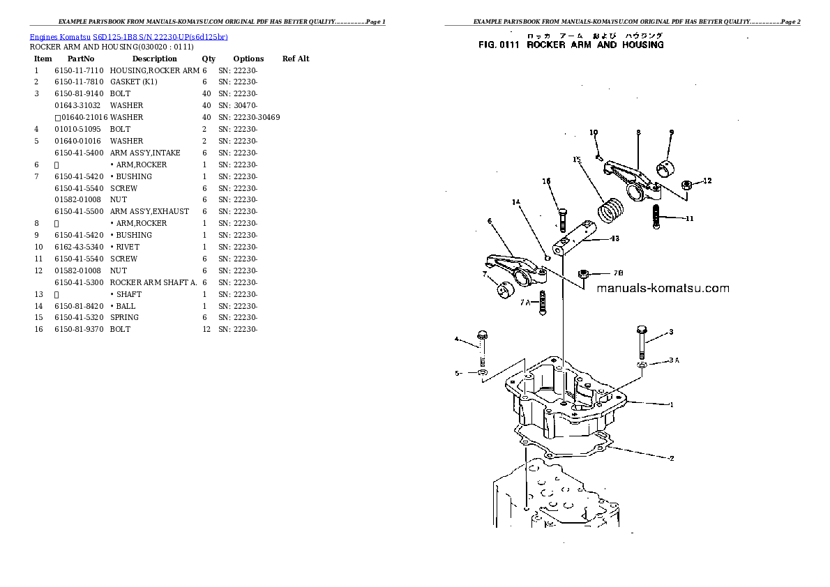 S6D125-1B8 S/N 22230-UP Partsbook