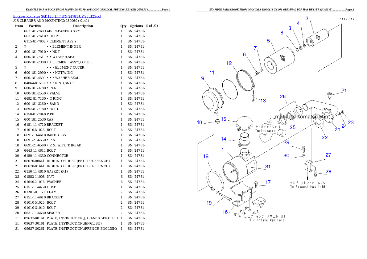 Protected: S6D125-1FF S/N 24781-UP Partsbook