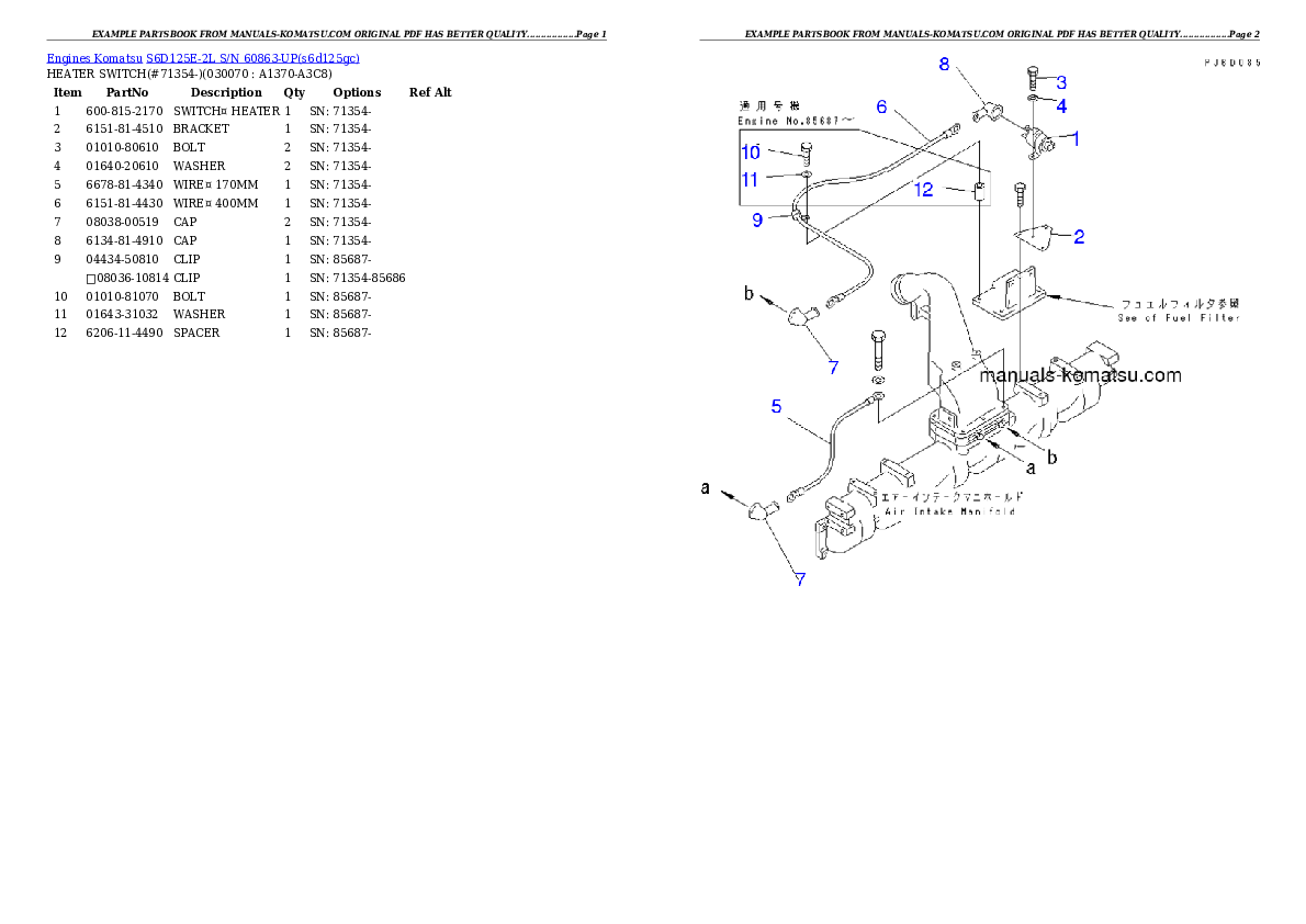 Protected: S6D125E-2L S/N 60863-UP Partsbook