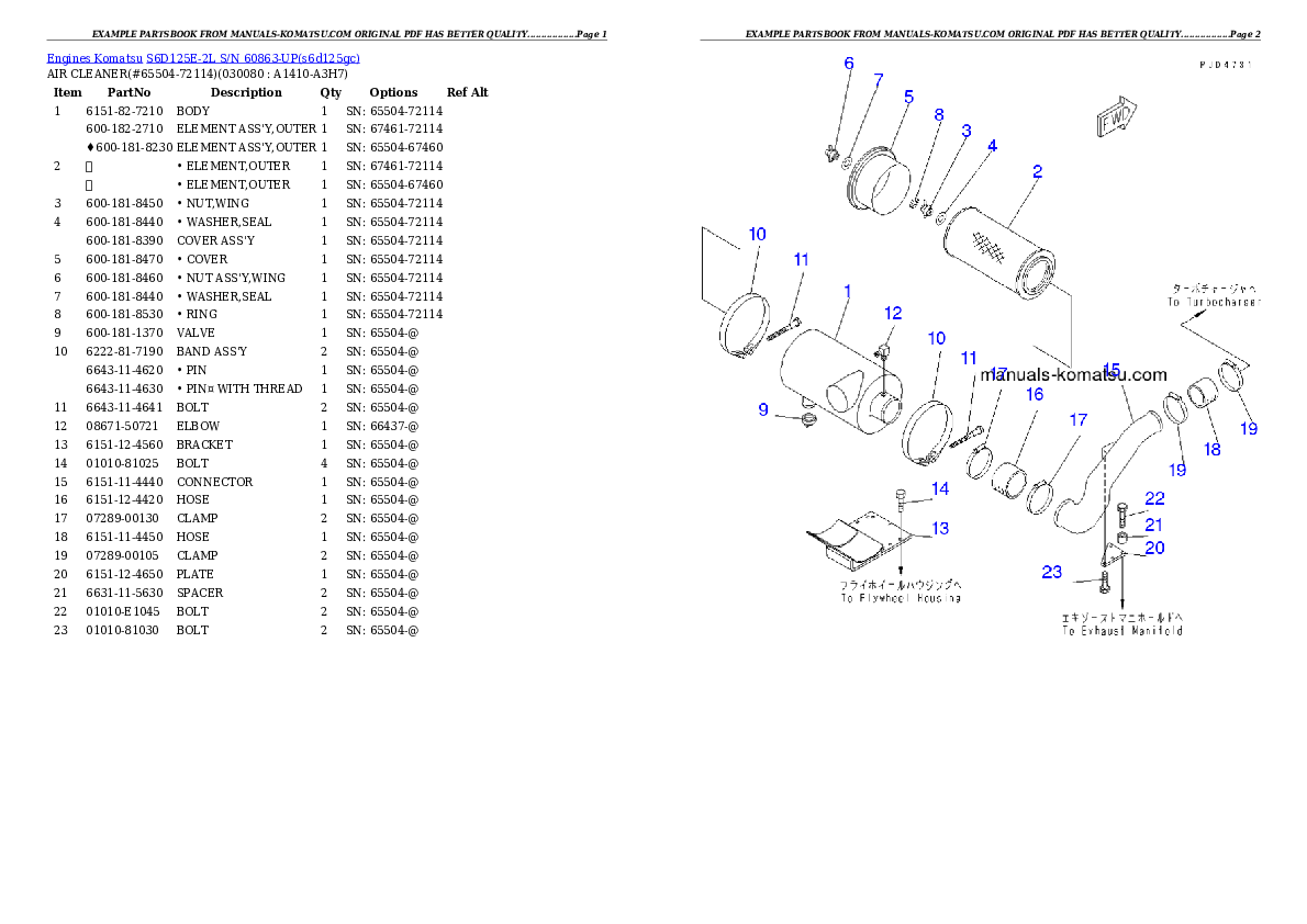 Protected: S6D125E-2L S/N 60863-UP Partsbook