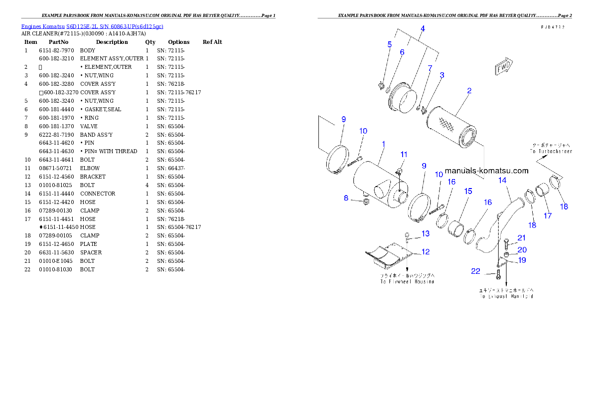 Protected: S6D125E-2L S/N 60863-UP Partsbook