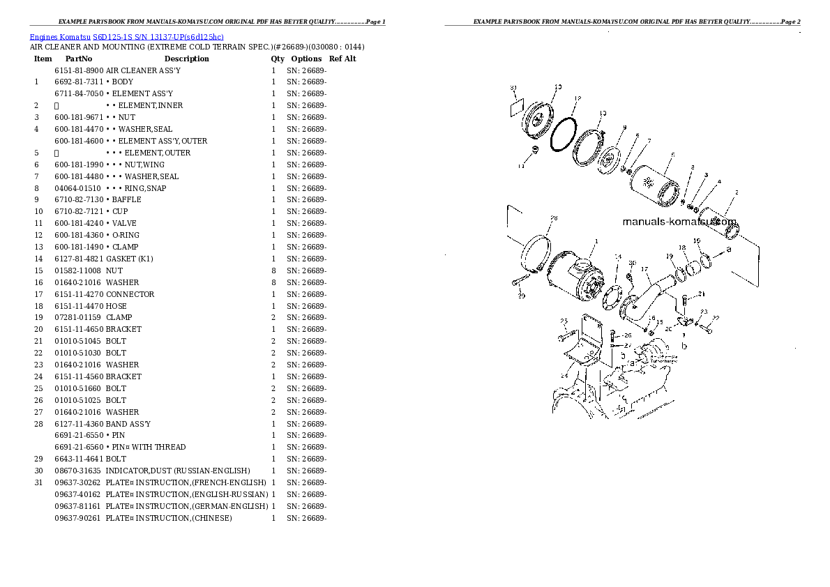 Protected: S6D125-1S S/N 13137-UP Partsbook
