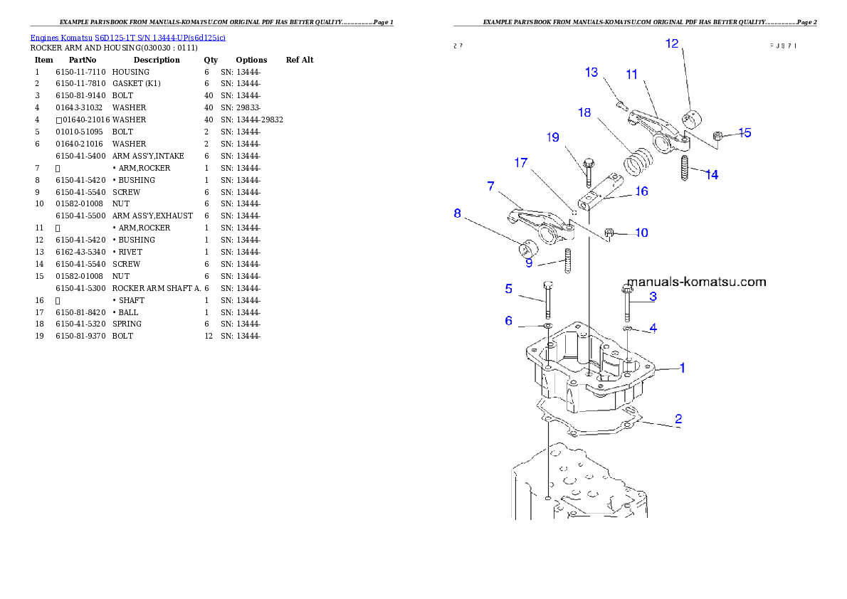 S6D125-1T S/N 13444-UP Partsbook