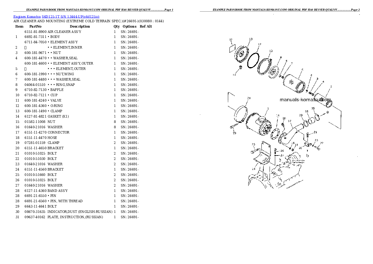 Protected: S6D125-1T S/N 13444-UP Partsbook