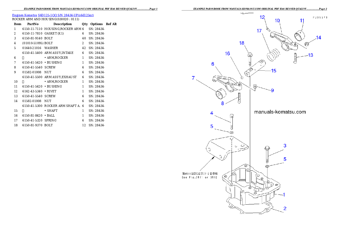 S6D125-1QQ S/N 28434-UP Partsbook
