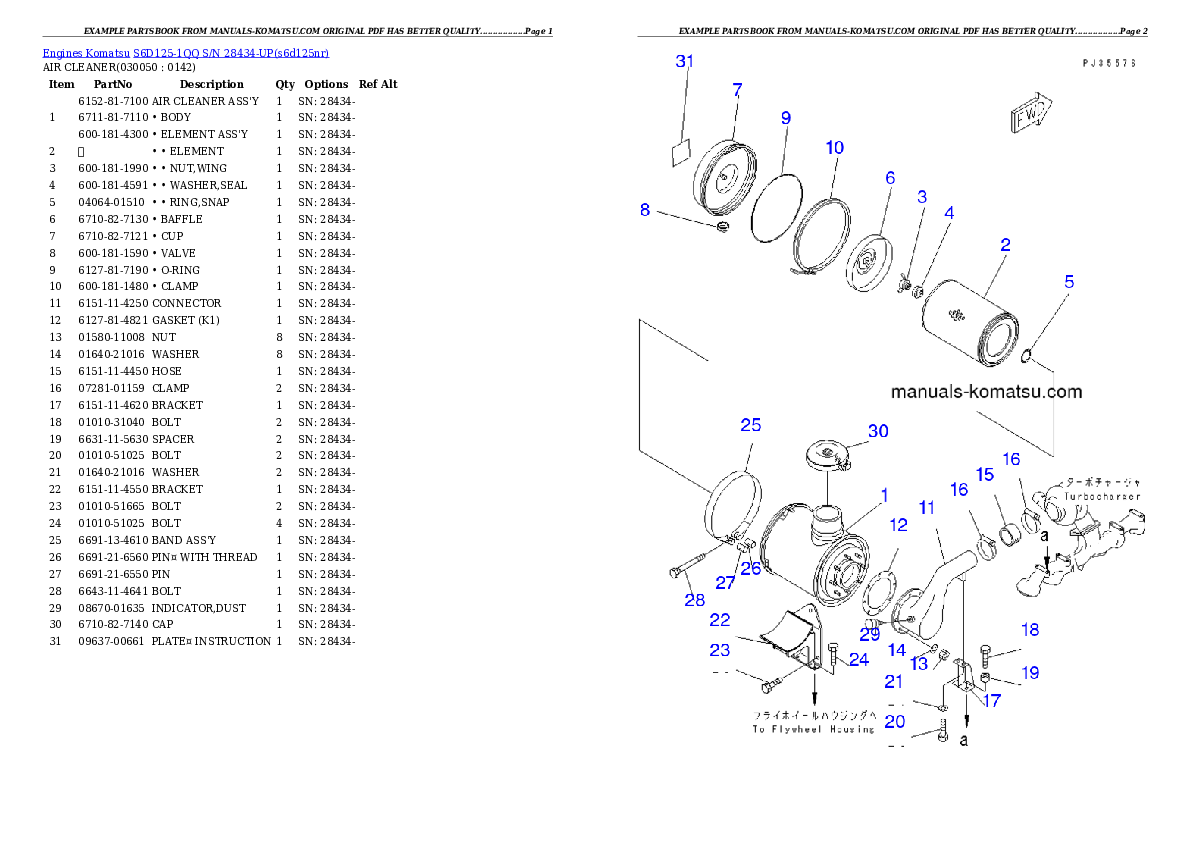 Protected: S6D125-1QQ S/N 28434-UP Partsbook