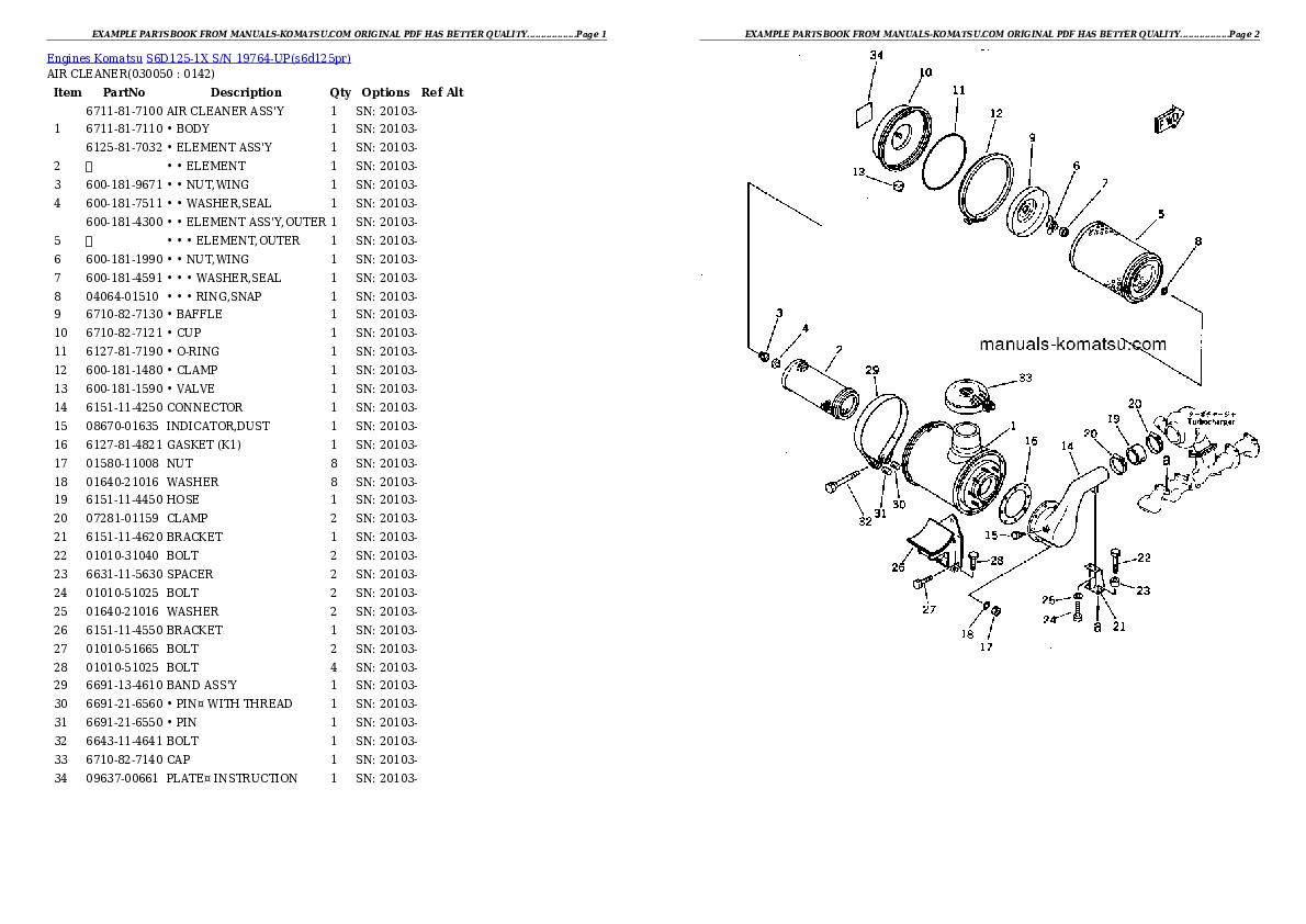 Protected: S6D125-1X S/N 19764-UP Partsbook