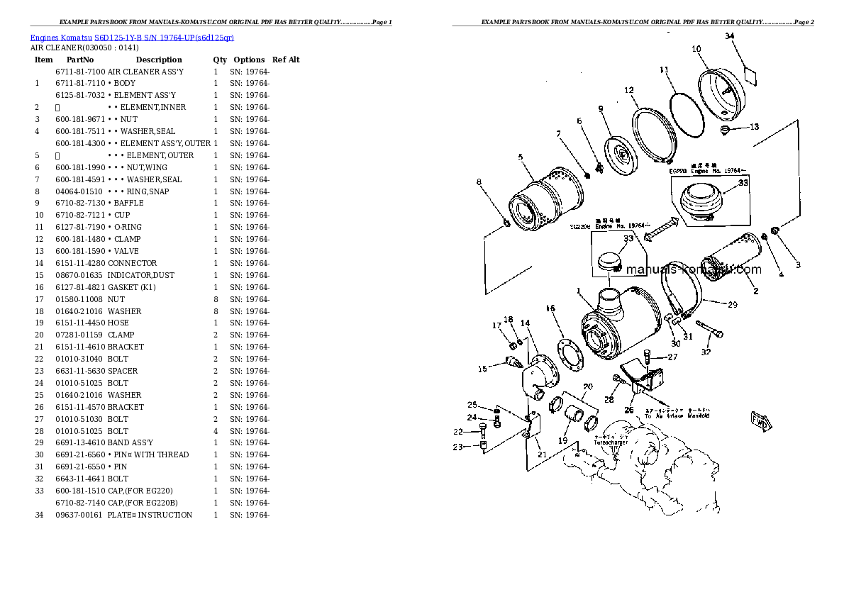 Protected: S6D125-1Y-B S/N 19764-UP Partsbook