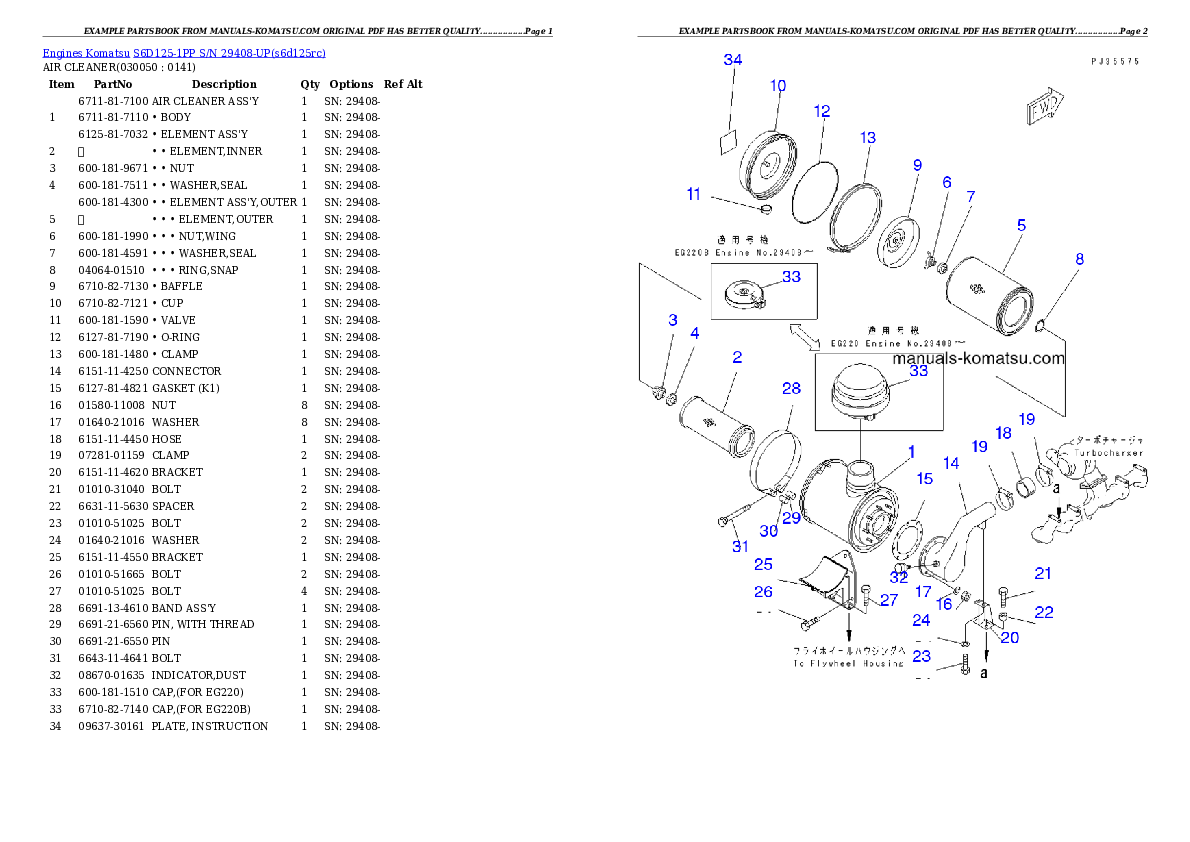 Protected: S6D125-1PP S/N 29408-UP Partsbook
