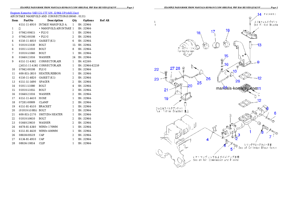 Protected: S6D125-1TT S/N 32964-UP Partsbook