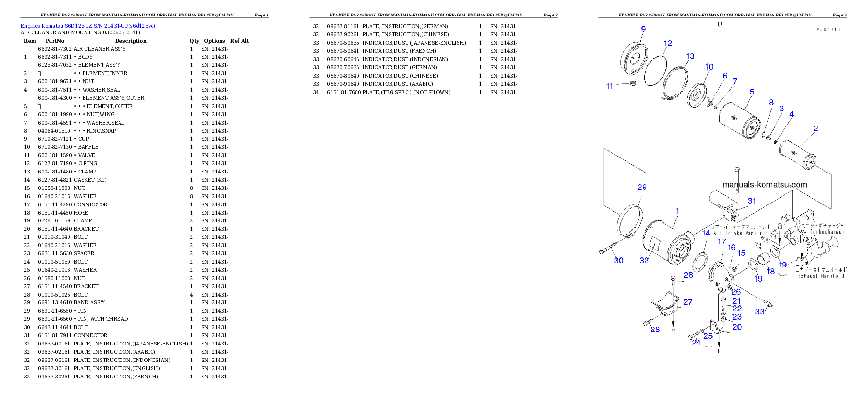 Protected: S6D125-1Z S/N 21431-UP Partsbook
