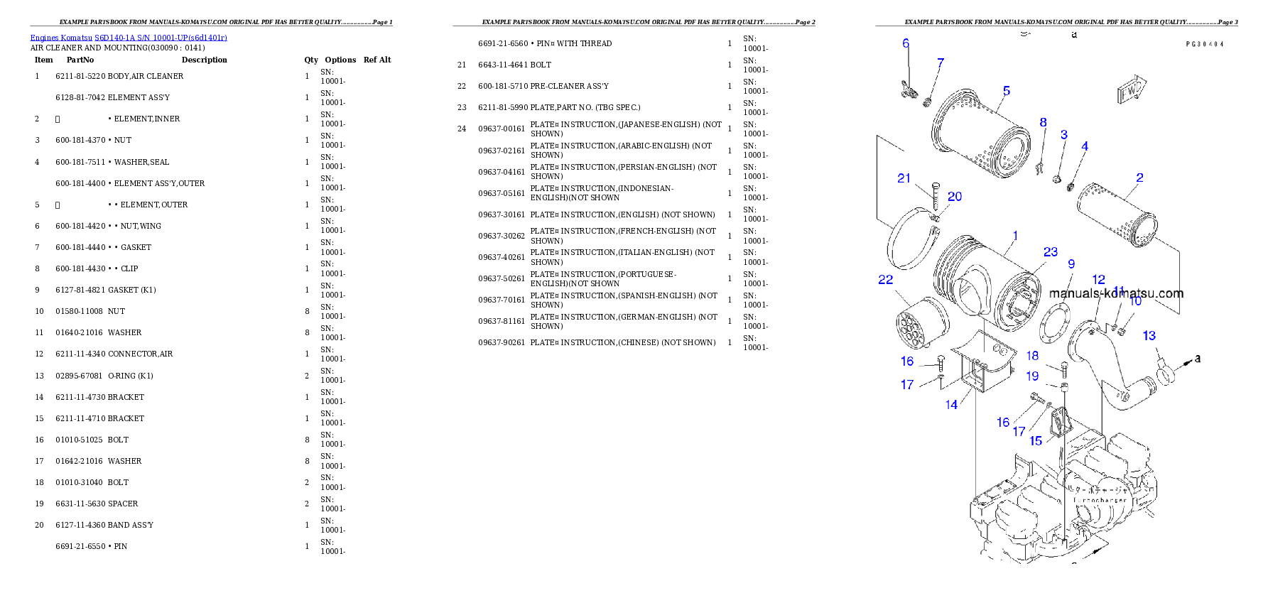 Protected: S6D140-1A S/N 10001-UP Partsbook