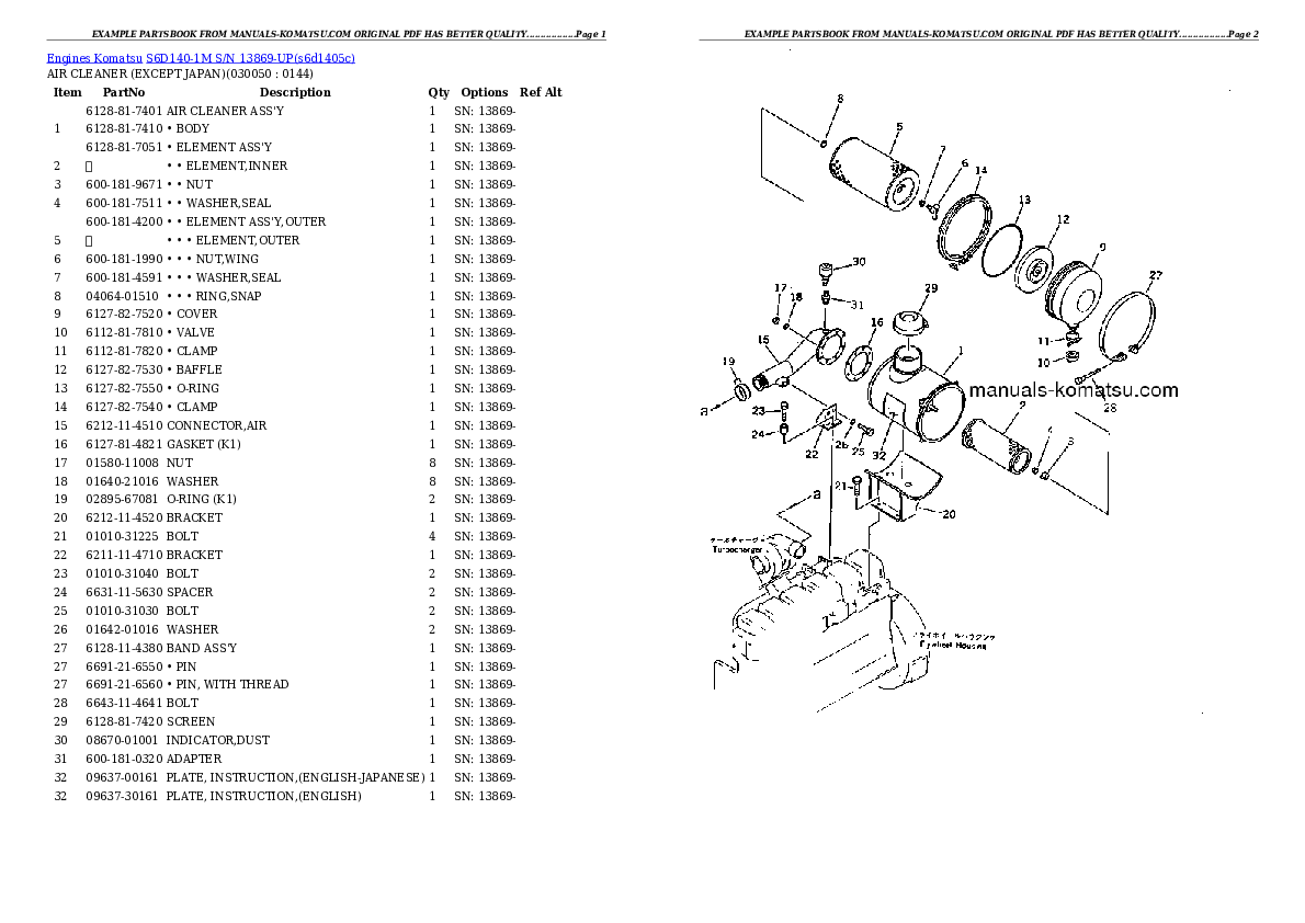 Protected: S6D140-1M S/N 13869-UP Partsbook