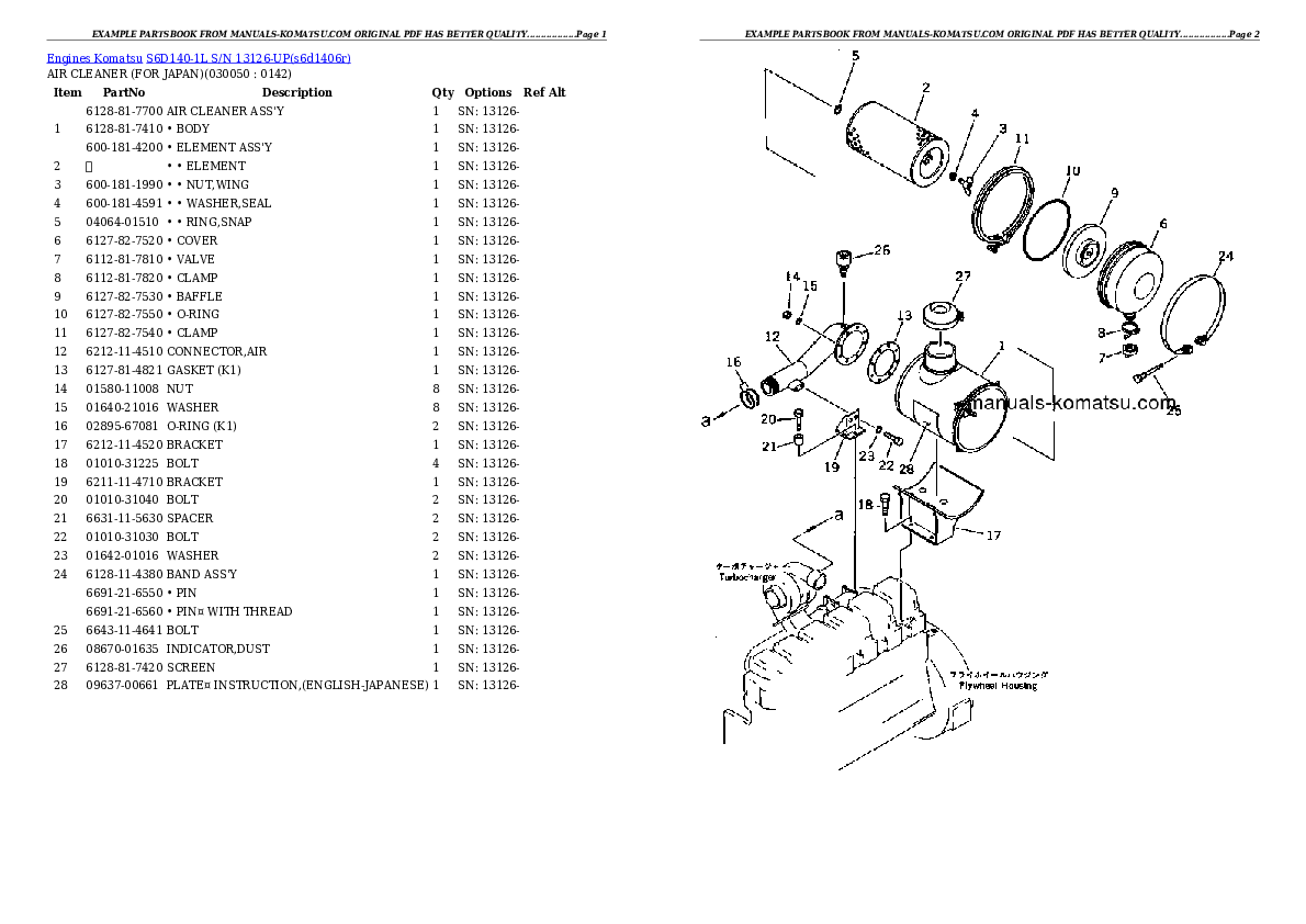 Protected: S6D140-1L S/N 13126-UP Partsbook