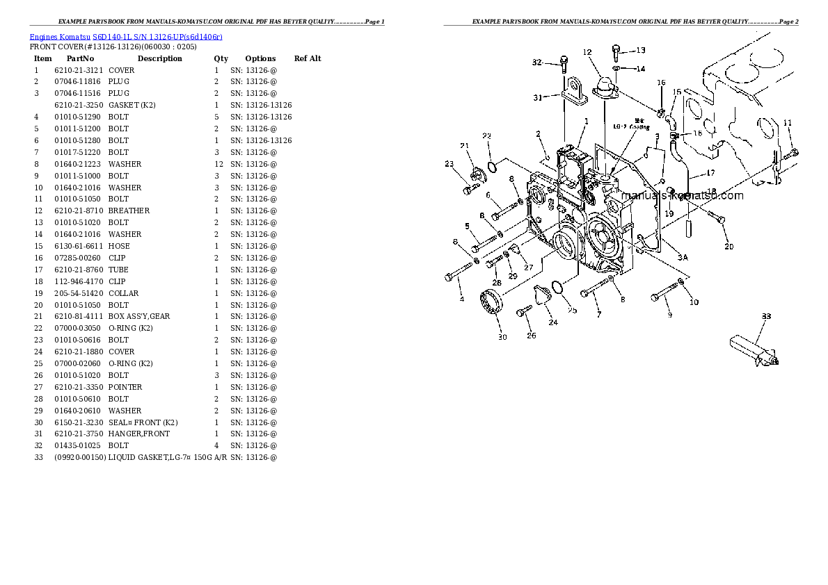 Protected: S6D140-1L S/N 13126-UP Partsbook