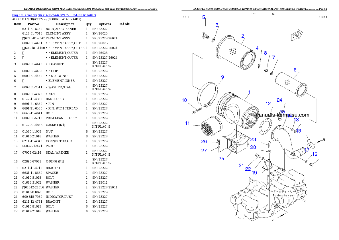 Protected: S6D140E-2A-6 S/N 22537-UP Partsbook