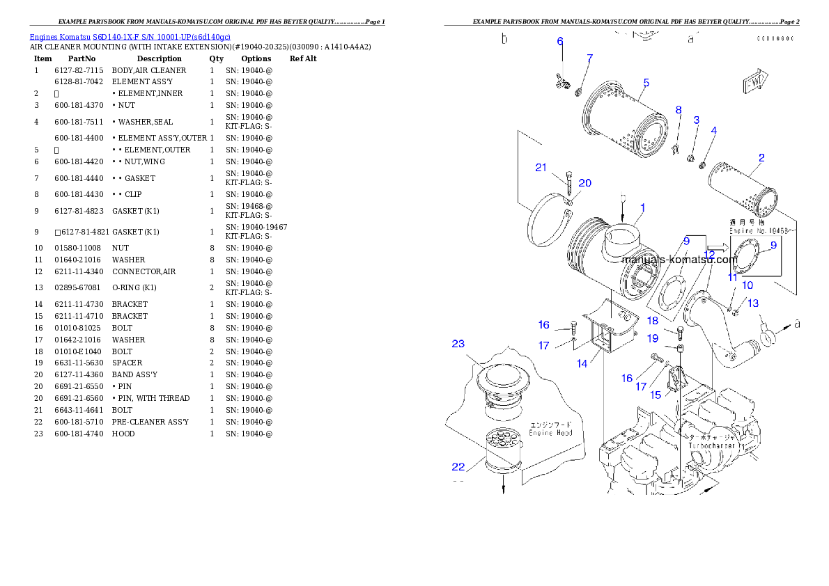Protected: S6D140-1X-F S/N 10001-UP Partsbook