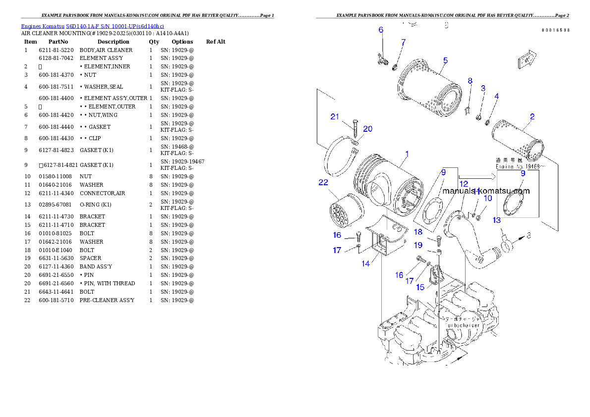 Protected: S6D140-1A-F S/N 10001-UP Partsbook