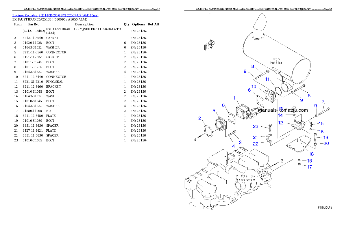Protected: S6D140E-2C-6 S/N 22537-UP Partsbook