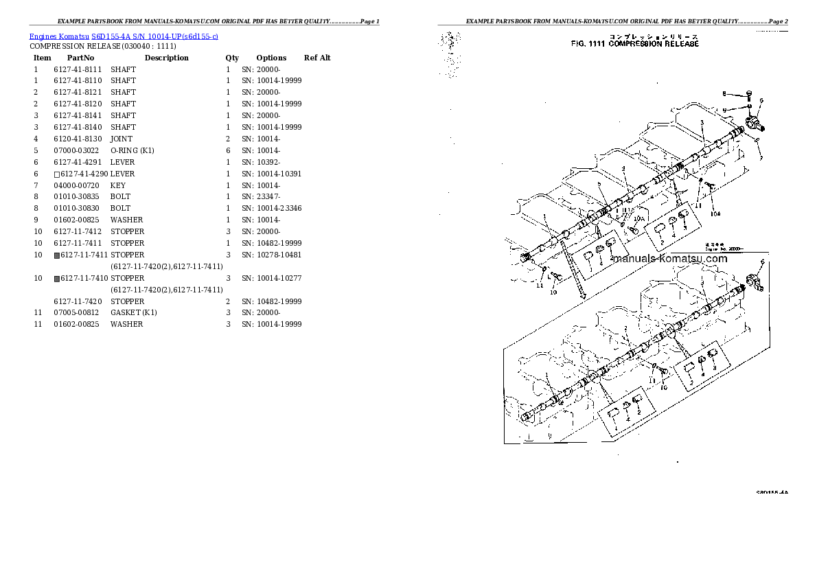 Protected: S6D155-4A S/N 10014-UP Partsbook