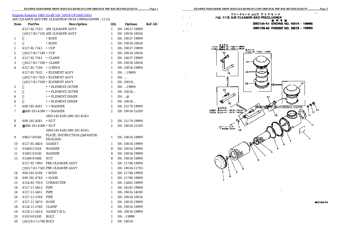 Protected: S6D155-4B S/N 10016-UP Partsbook