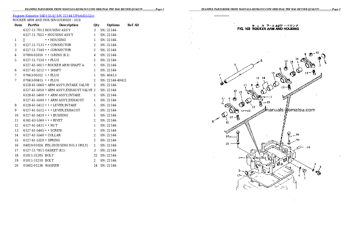 S6D155-4J S/N 22144-UP Partsbook