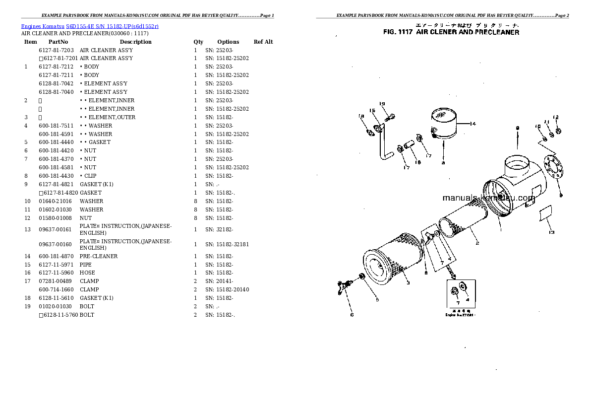 Protected: S6D155-4E S/N 15182-UP Partsbook