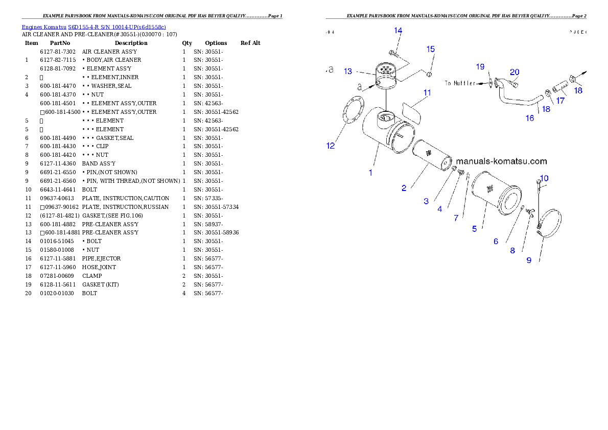 Protected: S6D155-4-R S/N 10014-UP Partsbook