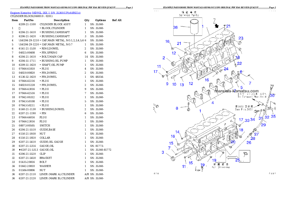 Protected: S6D95L-1KK-1 S/N 35360-UP Partsbook