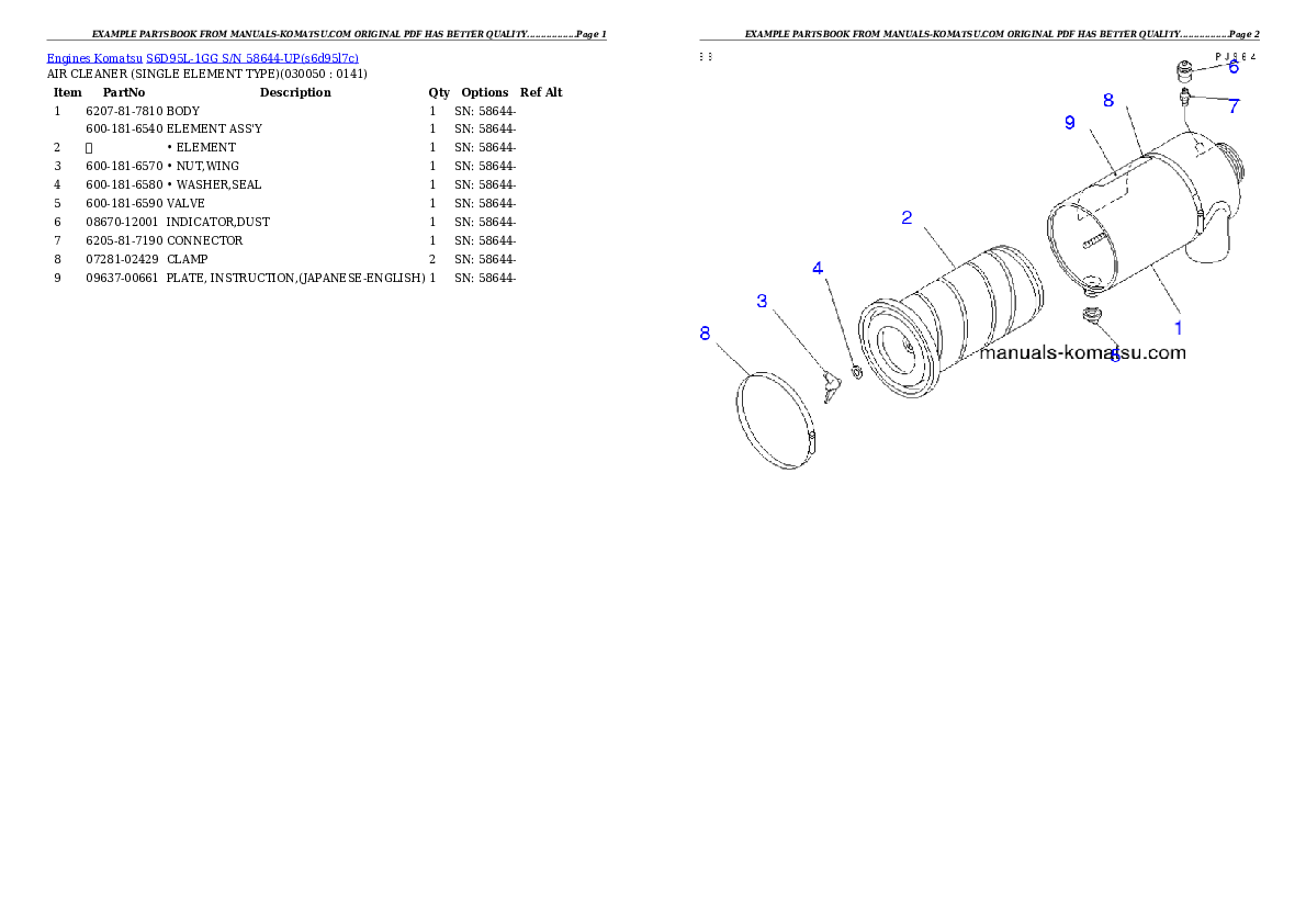 Protected: S6D95L-1GG S/N 58644-UP Partsbook