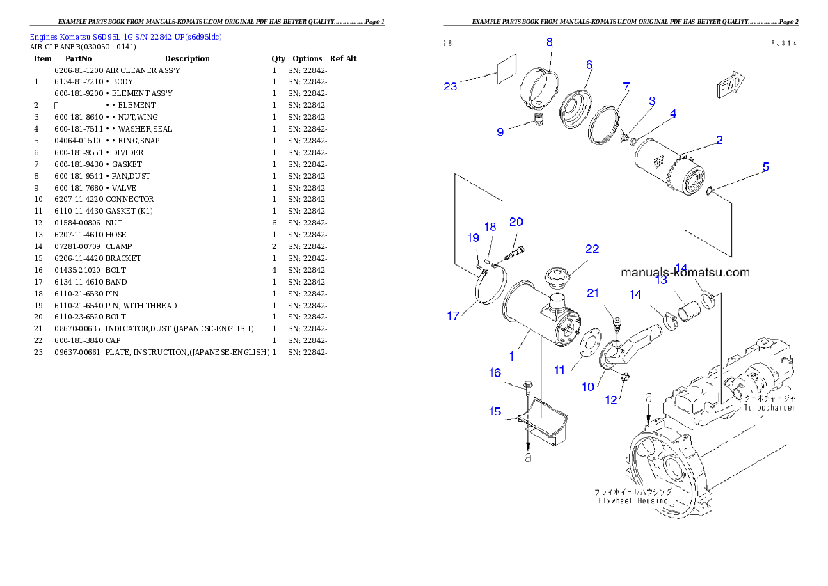 Protected: S6D95L-1G S/N 22842-UP Partsbook