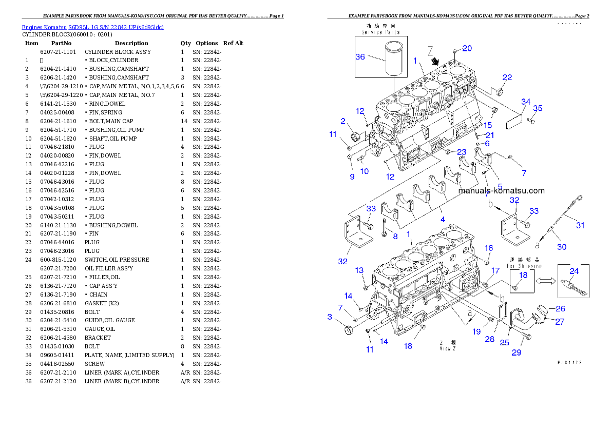 Protected: S6D95L-1G S/N 22842-UP Partsbook