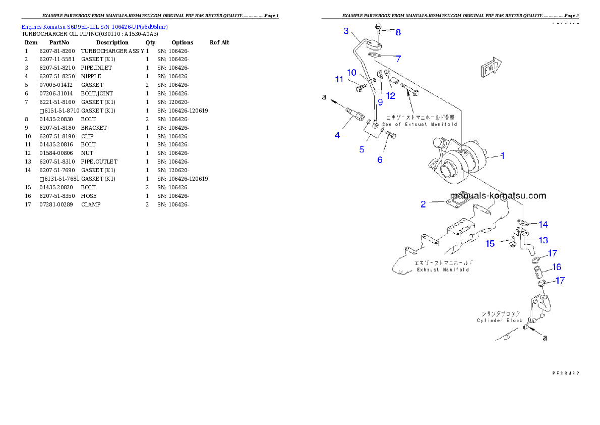 Protected: S6D95L-1LL S/N 106426-UP Partsbook