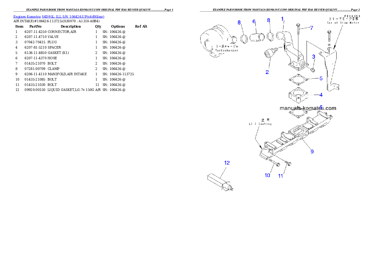 Protected: S6D95L-1LL S/N 106426-UP Partsbook