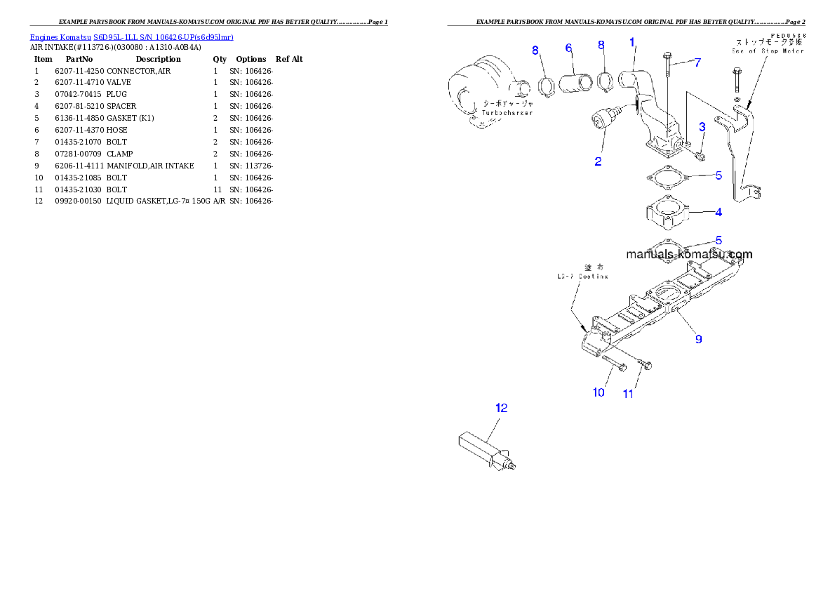 Protected: S6D95L-1LL S/N 106426-UP Partsbook