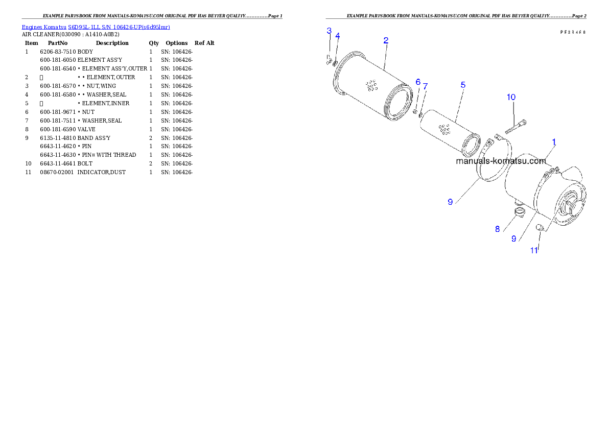 Protected: S6D95L-1LL S/N 106426-UP Partsbook