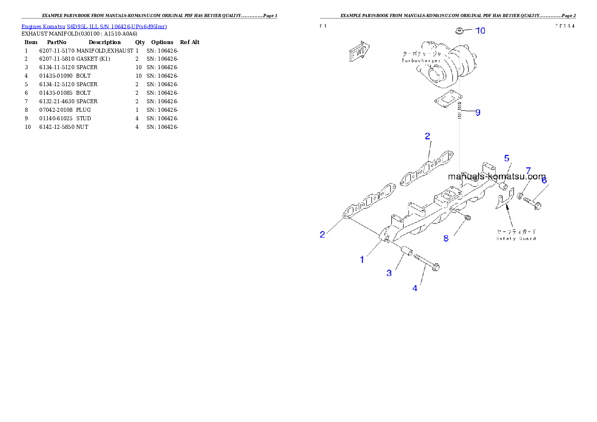 Protected: S6D95L-1LL S/N 106426-UP Partsbook