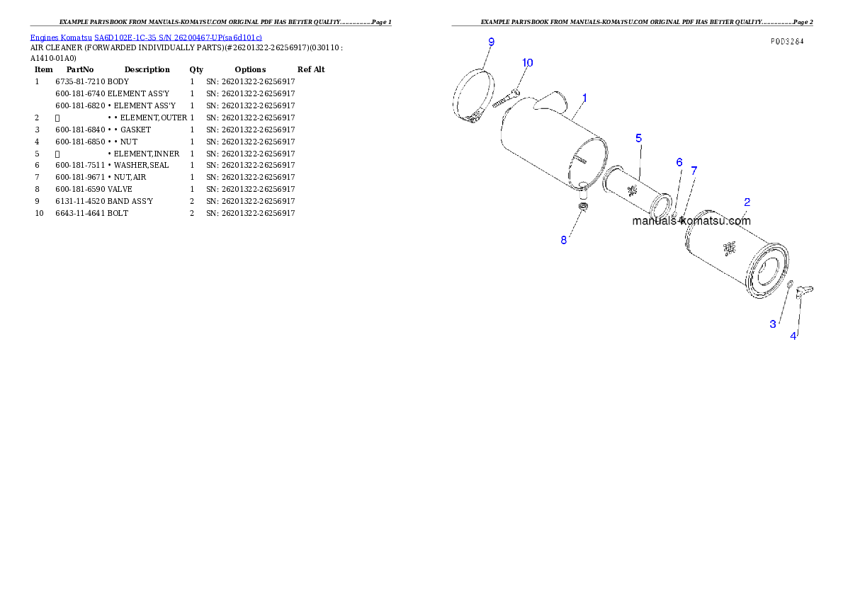 Protected: SA6D102E-1C-35 S/N 26200467-UP Partsbook