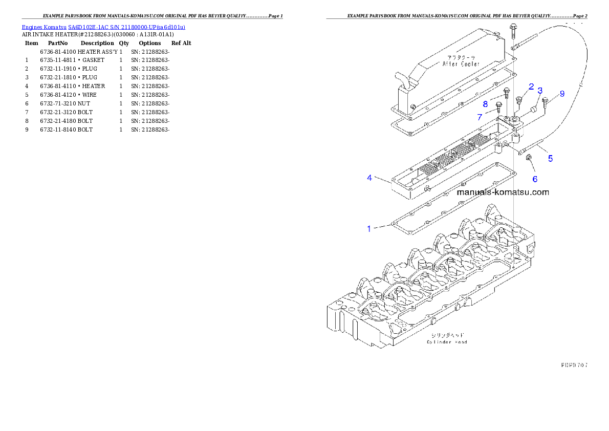 Protected: SA6D102E-1AC S/N 21180000-UP Partsbook